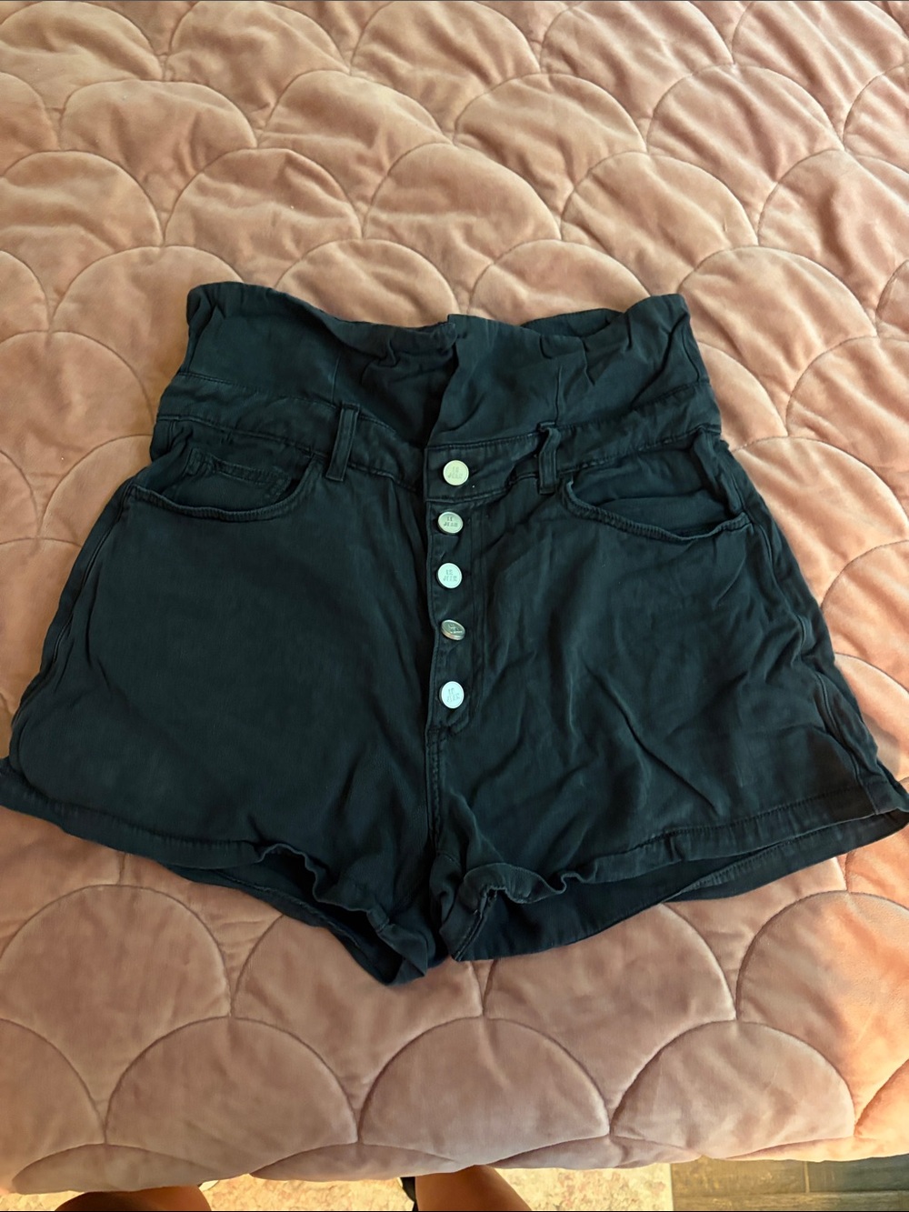 High-Rise Black Button-Front Women’s Shorts